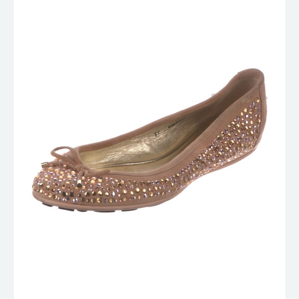 Jimmy Choo Tan Beige suede Rhinestone Studded Women's Flats size 40